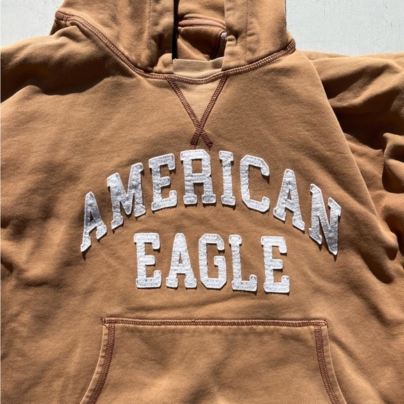 Women's American Eagle Sweatshirt Beige Spell-Out XS Casual College Preppy City - Picture 1 of 16